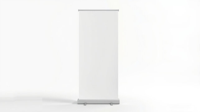 Blank rollup standee mockup for advertising display, perfect for events and promotions. Ideal for showcasing graphics and messages in professional setting