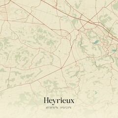 Retro map of Heyrieux, Auvergne-Rh�ne-Alpes, France. Vintage street map.
