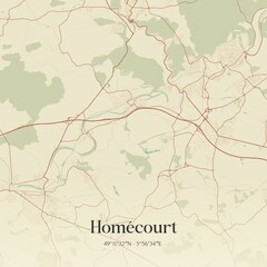 Retro map of Hom�court, Grand Est, France. Vintage street map.