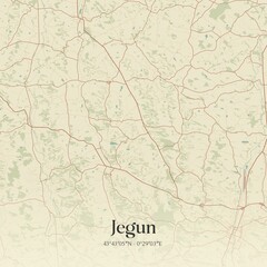 Retro map of Jegun, Occitanie, France. Vintage street map.