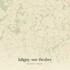 Retro map of Jaligny-sur-Besbre, Auvergne-Rh�ne-Alpes, France. Vintage street map.