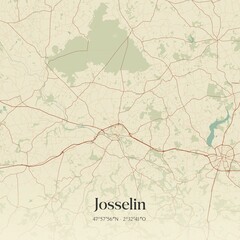 Retro map of Josselin, Bretagne, France. Vintage street map.