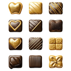 A sophisticated Valentine's Day themed chocolate icon on a transparent background. The design features a luxurious blend of warm brown and gold tones, emphasizing the smooth and sweet nature of chocol