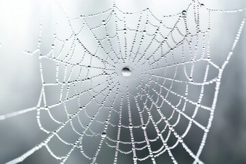 Obraz premium A spiderweb glistening with morning dew, a delicate and intricate natural design.
