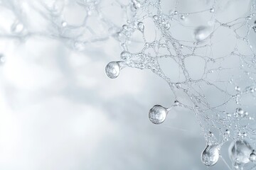 Delicate spiderweb glistening with morning dew, reflecting light in a mesmerizing display of nature's artistry.