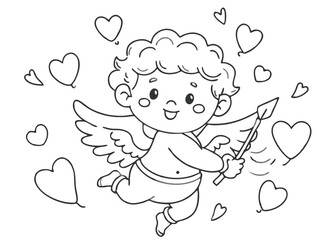 cartoon lovely angel characters. Love cupid. Cute cupid shoots from a bow t-shirt and Coloring pages Design