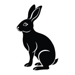 Rabbit standing on hind legs silhouette on white