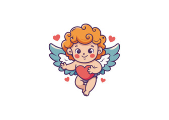 cute Adorable Cupid cartoon character. Amur babies, little angels or god eros. Valentines day concept design editable vector stroke saddle icon on white background