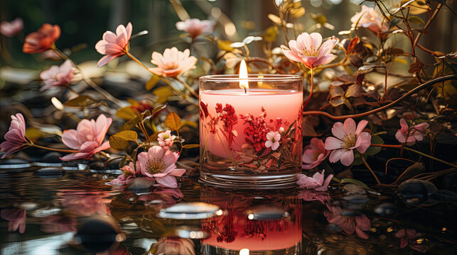 wild rose fragrance  Candle Decor with bokeh blur