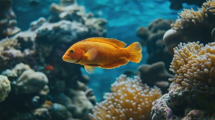 Obraz premium Orange Fish In Vibrant Coral Reef Underwater Scene