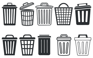 Collection of Various Trash Cans in Simple Vector Illustration
