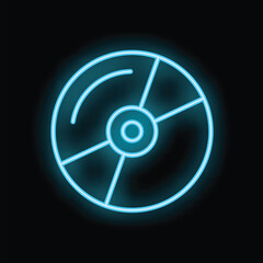 Fototapeta premium Blue neon sign of a compact disk glowing on a dark background