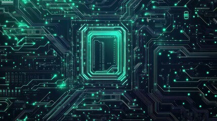 Fototapeta premium Glowing Circuit Board Closeup, Tech Background, Abstract Design