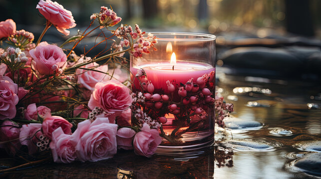 wild rose fragrance  Candle Decor with bokeh blur