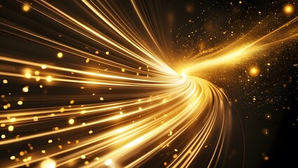 Obraz premium An abstract gold light streaks across a dark background, suggesting speed and energy. 