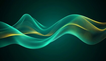 Abstract Turquoise Wave With Golden Nodes, Vector Data Visualization, Perspective View.