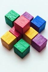 Colorful wooden blocks arranged in a design. AI.