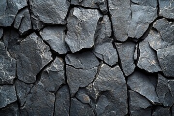 Fototapeta premium Close-up of a rough textured black stone wall background for design and architectural purposes