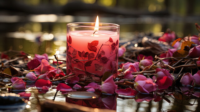 wild rose fragrance  Candle Decor with bokeh blur