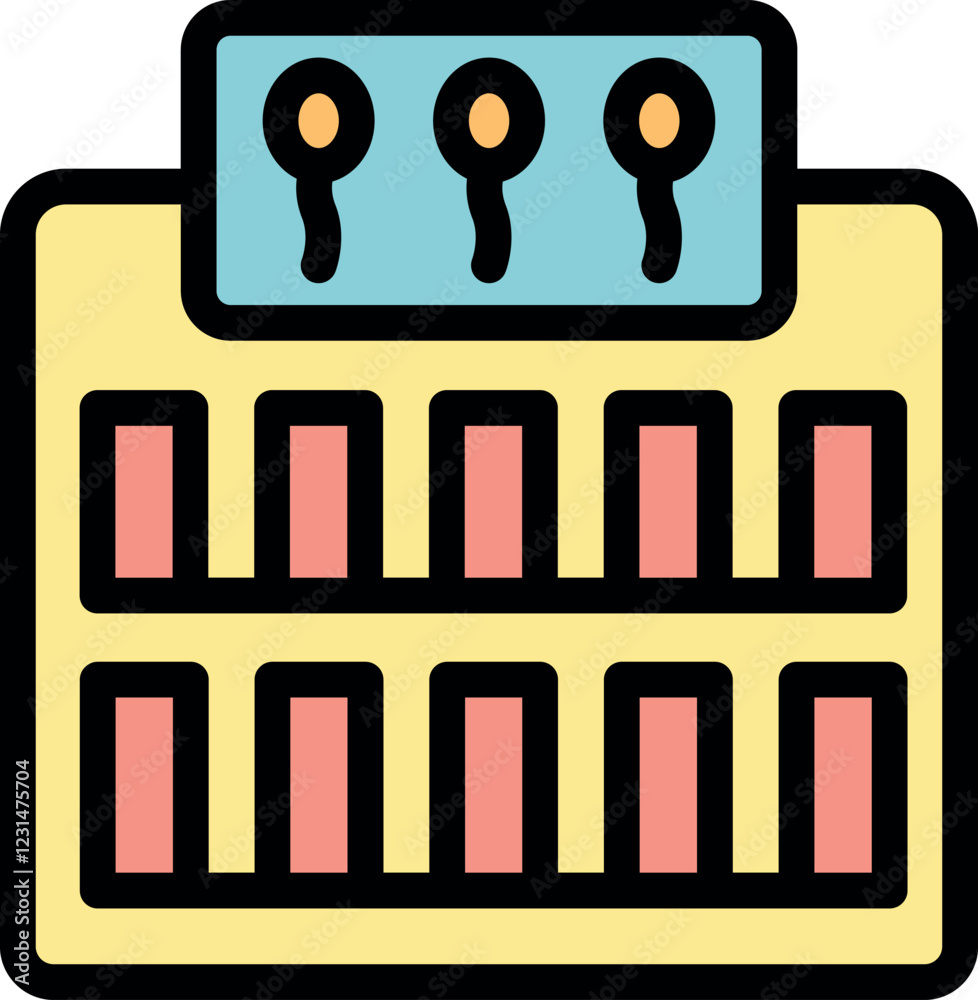 Poster control panel is displaying current status with indicators and switches, providing a visual represen