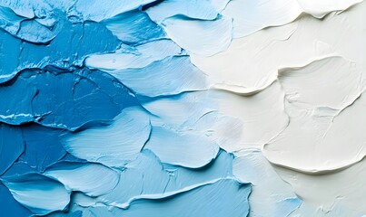 Naklejka premium A close-up of the texture of blue and white ombre cream paint on an isolated background, Generative AI