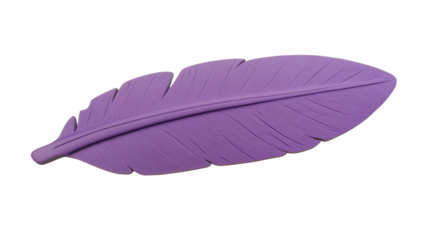 Purple feather floating on transparent background: soft 3d render
