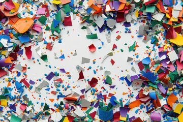 Obraz premium coloured confetti as a white New Year's background. AI generative.