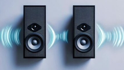High-fidelity audio speakers producing sound waves in a modern setting with sleek design