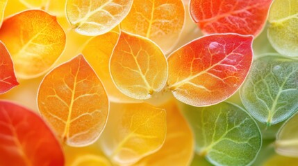 Colorful autumn leaves, close-up, studio, vibrant background, design