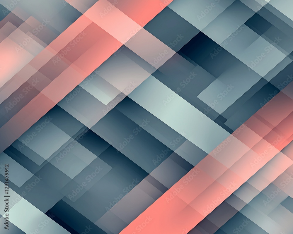 Poster Abstract geometric pattern with overlapping translucent rectangles in coral and grey tones.