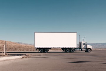 Long-haul cargo truck on open highway, blank space for branding
