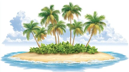 Fototapeta premium Idyllic Tropical Island Paradise with Lush Palm Trees and Sandy Beach