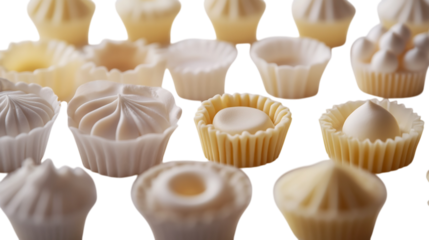 Unique assortment of white desserts arranged elegantly on a clean surface for a delightful presentation