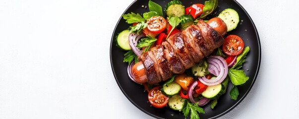 Bacon-Wrapped Hot Dog with Colorful Veggie Salad - Perfect for Your Culinary Creations!