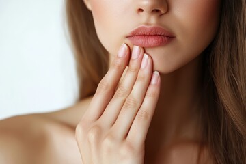 Female unhealthy Sickness, asian young woman, girl unwell and coughing, have cold, sore throat isolated white background suffering with symptom cough feeling bad. Healthcare of Coronavirus