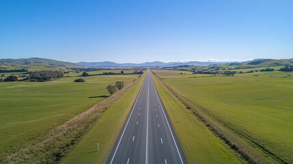 Aerial View of Empty Highway Traversing Scenic Green Landscape