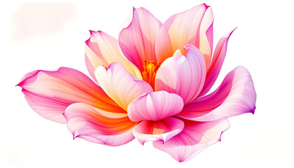 Fototapeta premium Botanical illustration of a stunning pink and orange flower with smooth, curved petals. The digital artwork captures the subtle color transitions and fine veins of each petal, creating a soft yet vibr