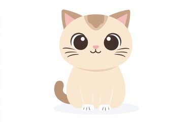 Cute cartoon cat sitting, white background, pet illustration, children's book