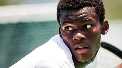 Young tennis player waiting and focusing on the ball during a match