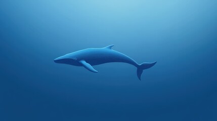 Fototapeta premium Serene Blue Whale: A majestic blue whale glides effortlessly through the deep blue ocean, its silhouette a study in elegance and tranquility.