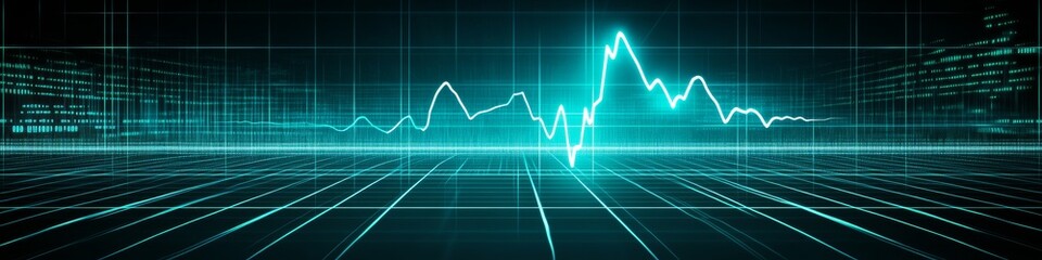 Abstract Technology Background With Glowing Cyan Heartbeat Design, Data, Internet Speed Concept.