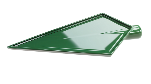 Green triangular tray for serving food or arranging items on a table or countertop