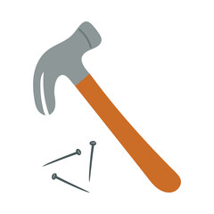Hammer and nails. Working tools for hammering boards. Vector illustration of working tools for repair