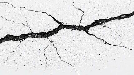 Large crack on white textured surface.