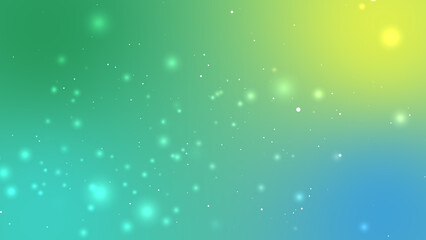 Green blue gradient background contains numerous small bright particles..