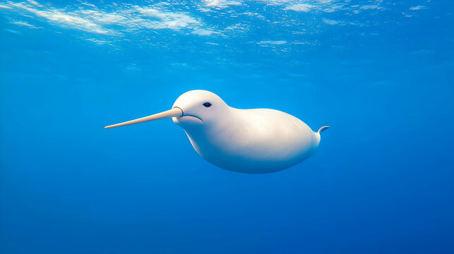 Underwater Narwhal swimming, ocean background, wildlife photography, nature stock