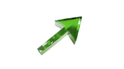 Sharp green arrow pointing upwards showing direction and growth in a bright digital design