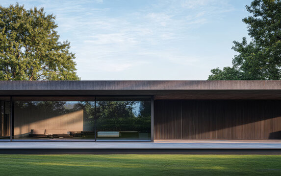 Modern architectural design featuring a sleek residence surrounded by green landscape