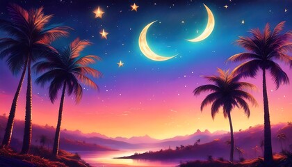 Elegant Ramadan Kareem Background with Lanterns, Crescent Moon, and Floral Patterns in Gold and Blue