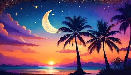 Elegant Ramadan Kareem Background with Lanterns, Crescent Moon, and Floral Patterns in Gold and Blue